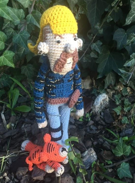 A 30cm tall Joe Exotic doll and its tiger companion were knitted freehand by Hannah Braxton for a...