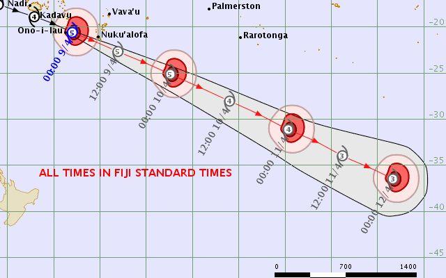 Tropical cyclone Harold strengthened this morning to a category 5 again. Photo: Fiji...