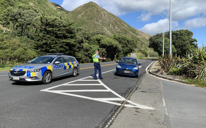 A police checkpoint at Paekakariki. Photo: Supplied via RNZ