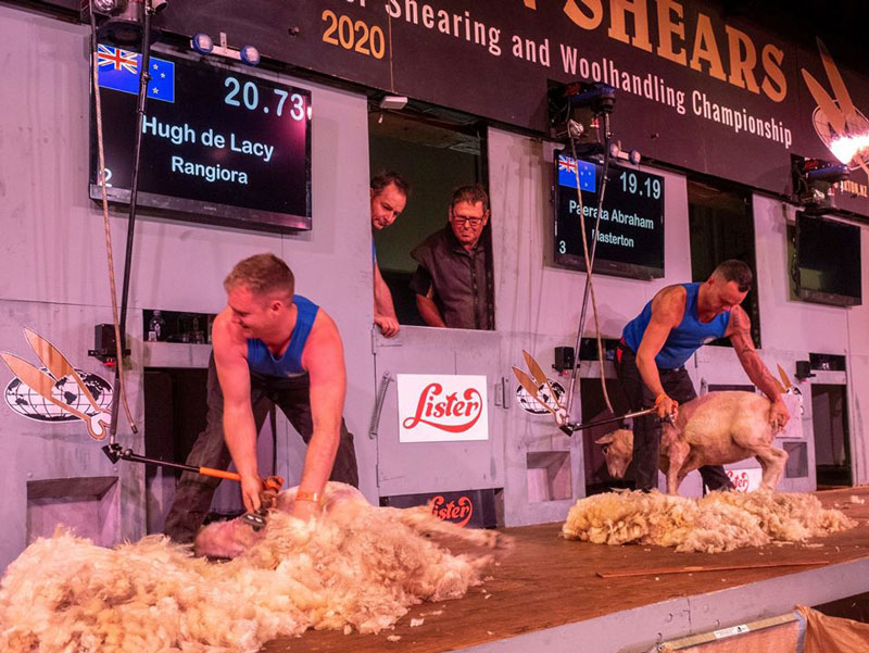 Golden Shears: Rangiora shearer Hugh de Lacy (left), who works for Rowan Nesbit Shearing, placed...