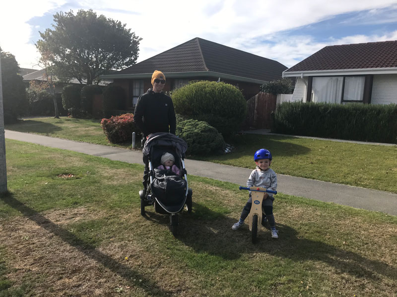 Mike Kean, Harriet Kean and Otis Kean having some family fun on Sayers Cres, Ilam.