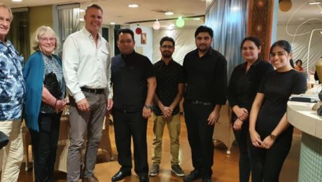 Northland MP Matt King - third from left - with parents Joe and Jen and staff of Paihia's Green...