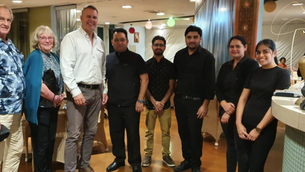 National MP Matt King - third from left - with parents Joe and Jen and staff of Paihia's Green...