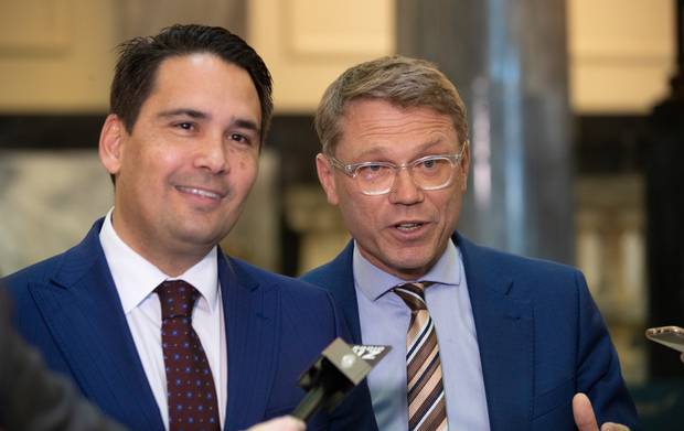 National leader Simon Bridges and finance spokesman Paul Goldsmith. Photo: Mark Mitchell