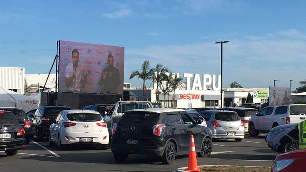 Destiny Church's car park fills up this morning. Photo NZ Herald 