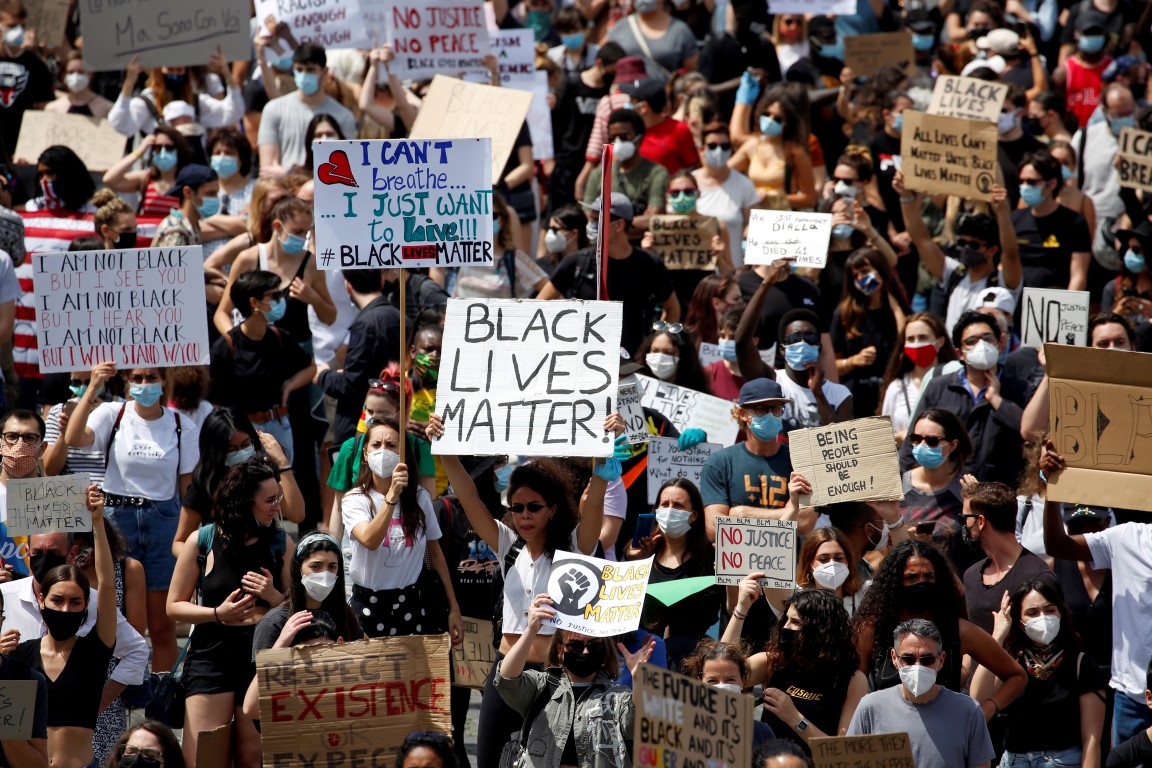 Demonstrators in Rome attend a protest against racial inequality in the aftermath of the death in...