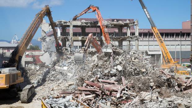 Demolition work on Defence House in Wellington, damaged in the 2016 Kaikoura earthquake. Photo:...