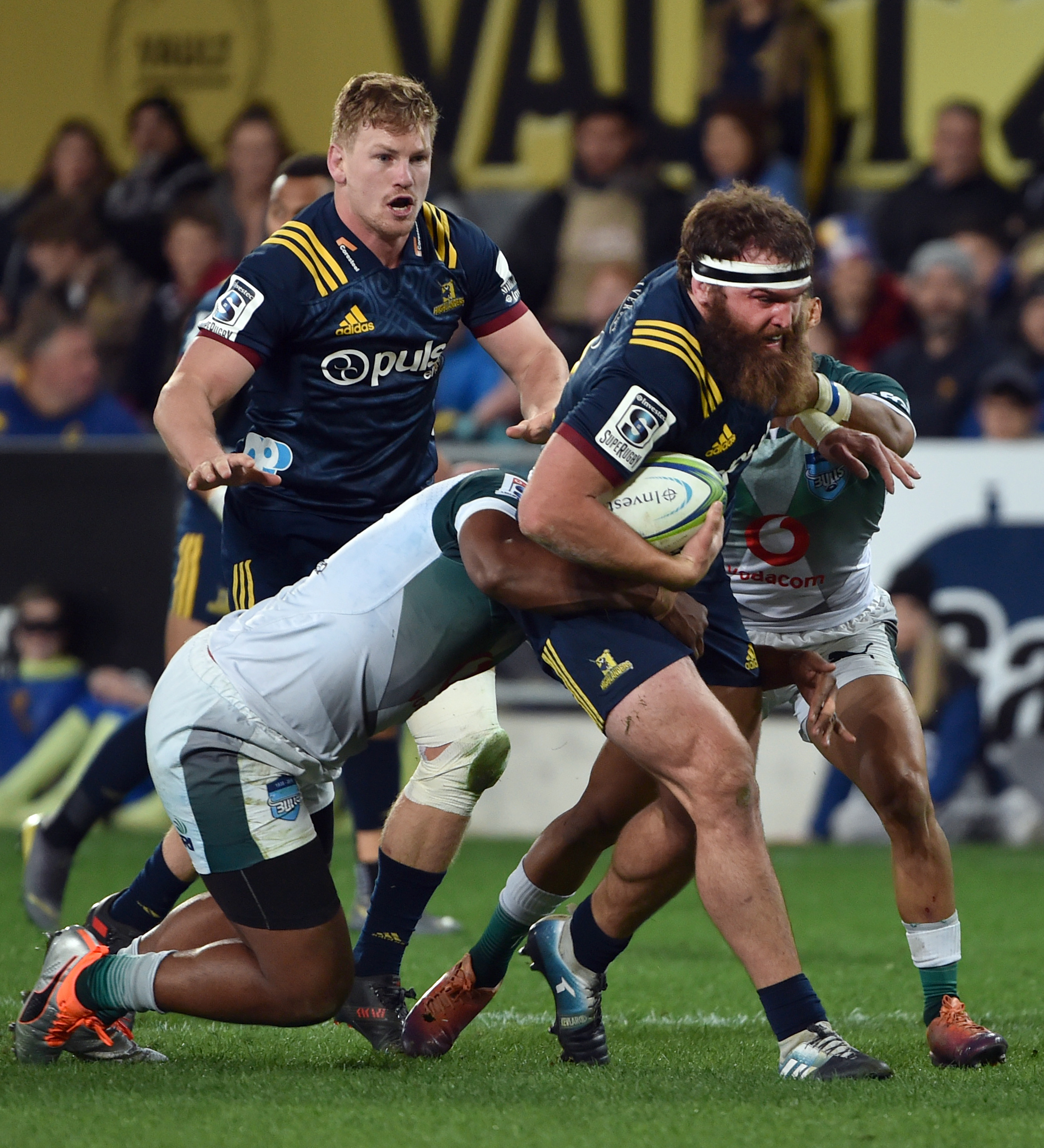 Highlanders hooker Liam Coltman on the charge against the Bulls earlier this month at Forsyth...