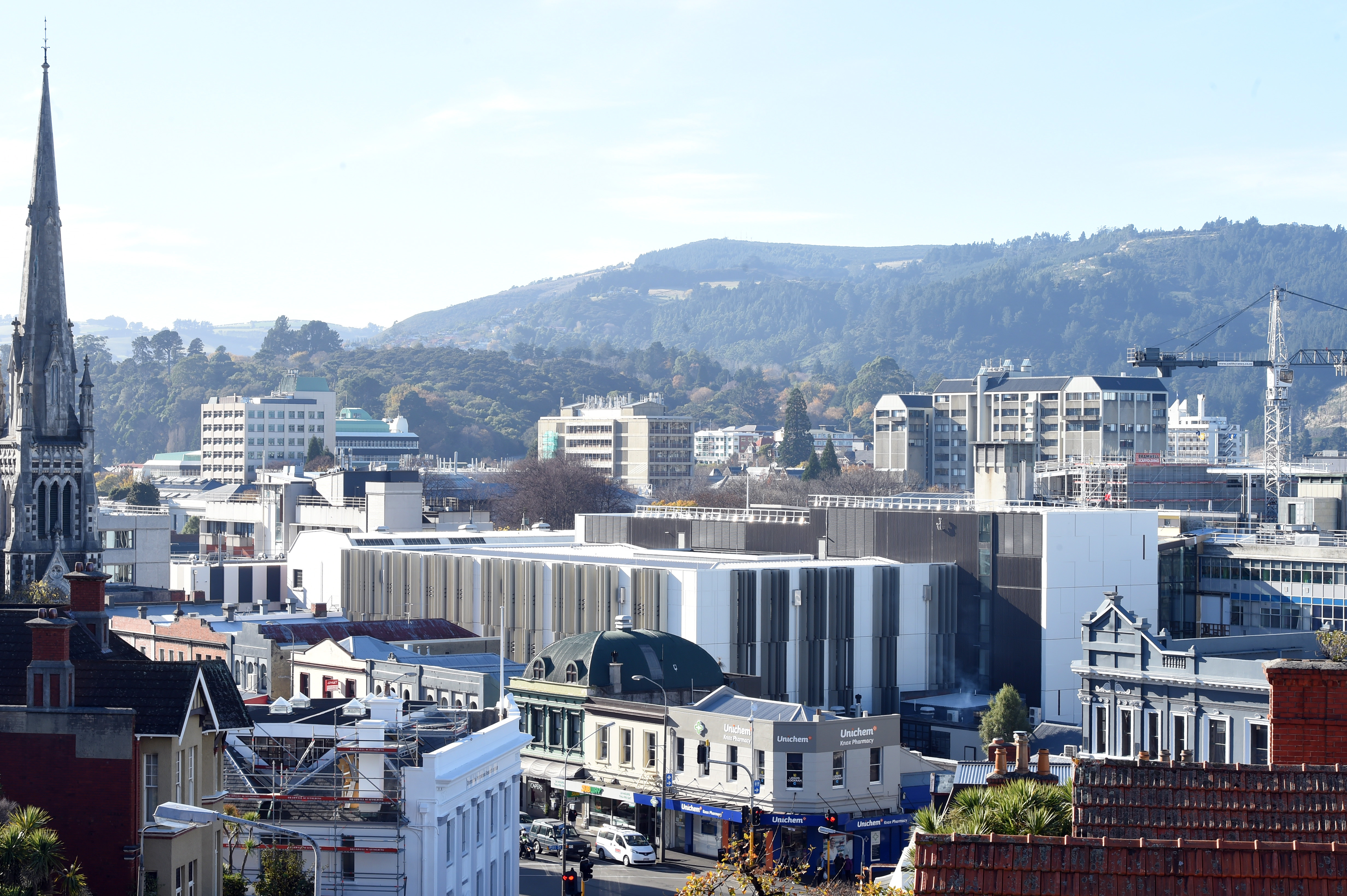 Looking out on to the new University of Otago's clinical services building in Dunedin and the...