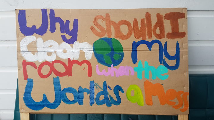 A sign from a 2019 school strike for climate change. Photo: Yadana Saw