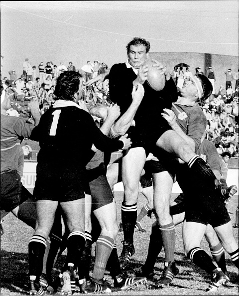 Andy Haden shows some of his lineout skills in a 1980 match between the touring All Blacks and...