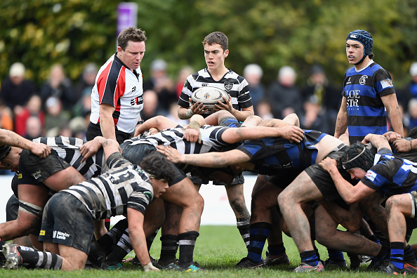 Louis Gunn, of Christ's College, looks to feed the scrum during the match between Christ's and...