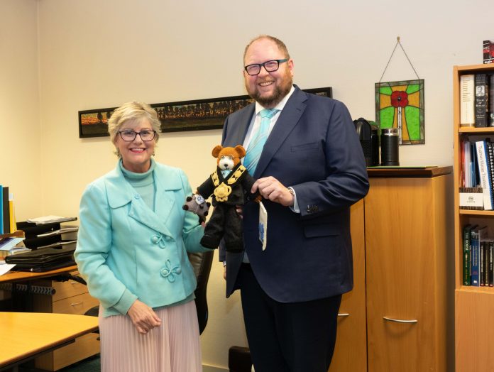 Waimakariri Mayor Dan Gordon with Dan Bear. Photo: Waimakariri District Council