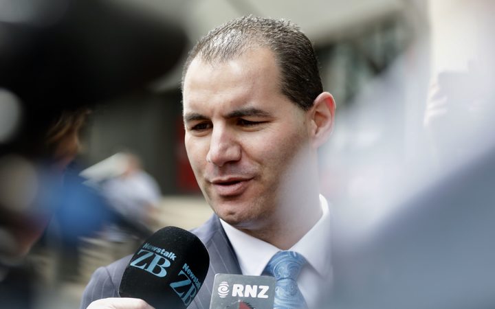 Jami-Lee Ross outside the Victoria Street police station in Wellington today. Photo: RNZ 