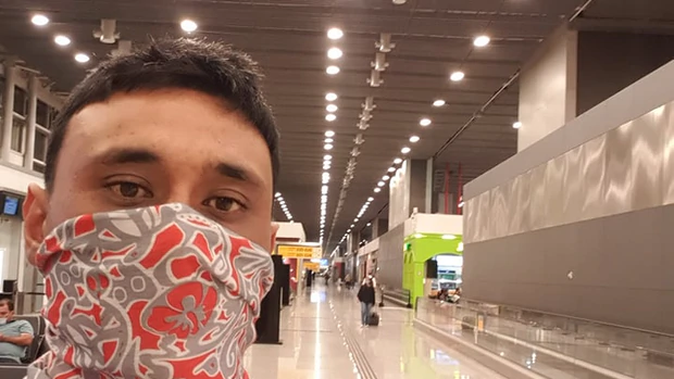 Kiwi man Kepa Harris, 29, faces a month eating pizza or subway in Sao Paulo's transit lounge...