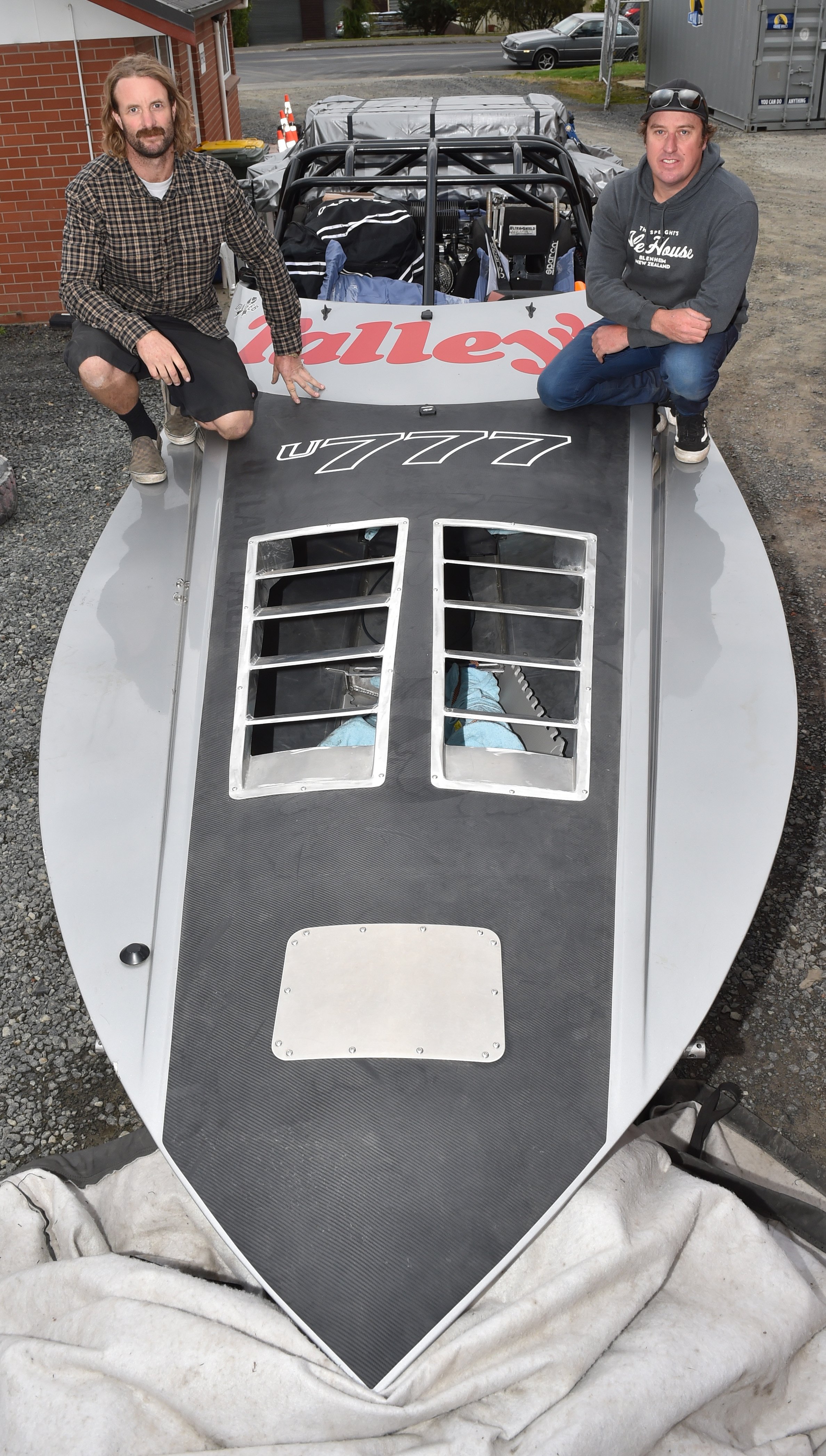 Driver Regan Williamson (right) and navigator Blair Christmas with their Talley’s U777 jet-boat...