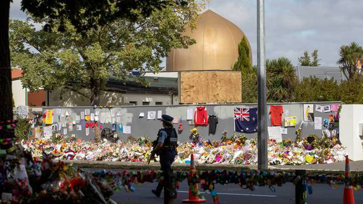 Flower tributes outside the Al Noor mosque, the first of two to be hit by a gunman in...