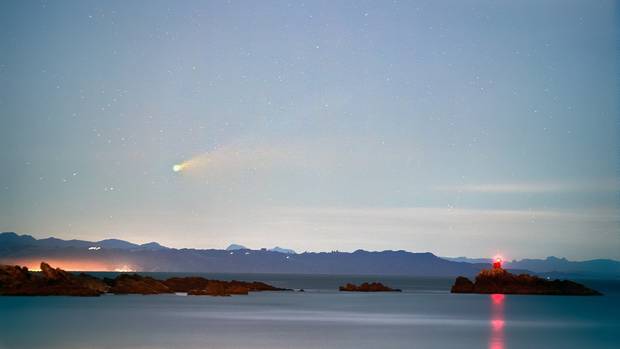 Comet Neowise was captured in the north-west past Mt Maunganui this week. Photo: Amit Kamble