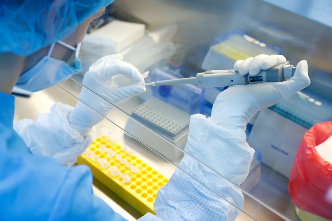 A scientist at work on developing a coronavirus vaccine at a BIOCAD laboratory in Saint...