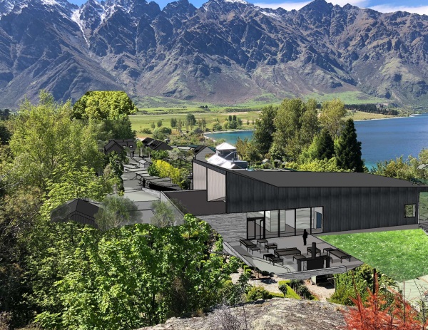 An artist's impression shows a proposed lecture hall at Hakitekura, on the shore of Lake Wakatipu...