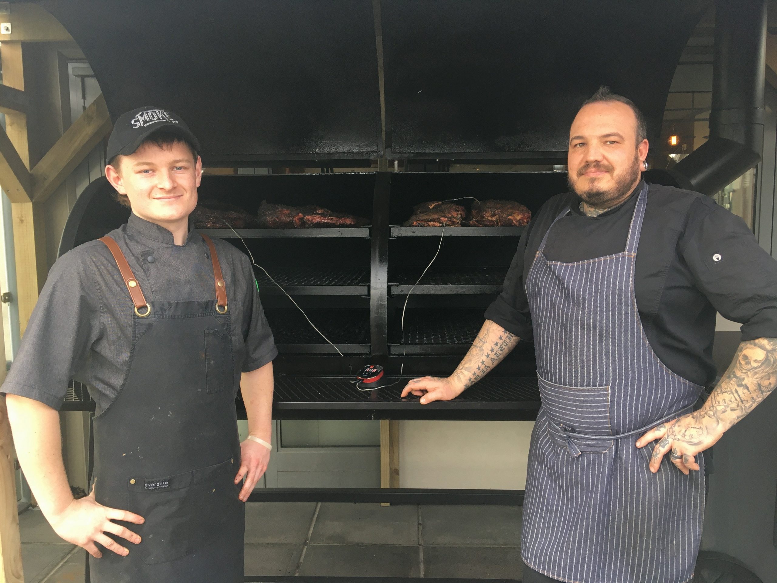 American barbecue-aficionados Matt Kennedy and Ken Lindeboom. Photo: Ashburton Courier