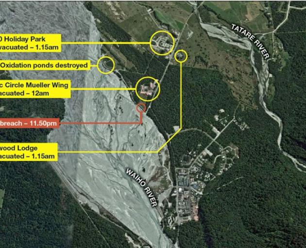 Places damaged by flooding at Franz Josef. Graphic: Greymouth Star