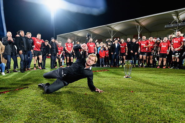 Scott Robertson break dancing after the 2019 Super Rugby final. Photo: Getty Images