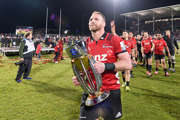 Kieran Read with the Super Rugby trophy after the 2019 final between the Crusaders and the...