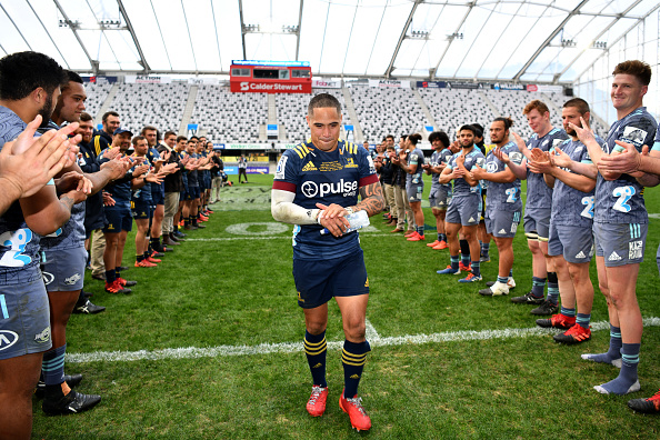 Aaron Smith walks off after playing his 150th game following the round 10 Super Rugby Aotearoa...