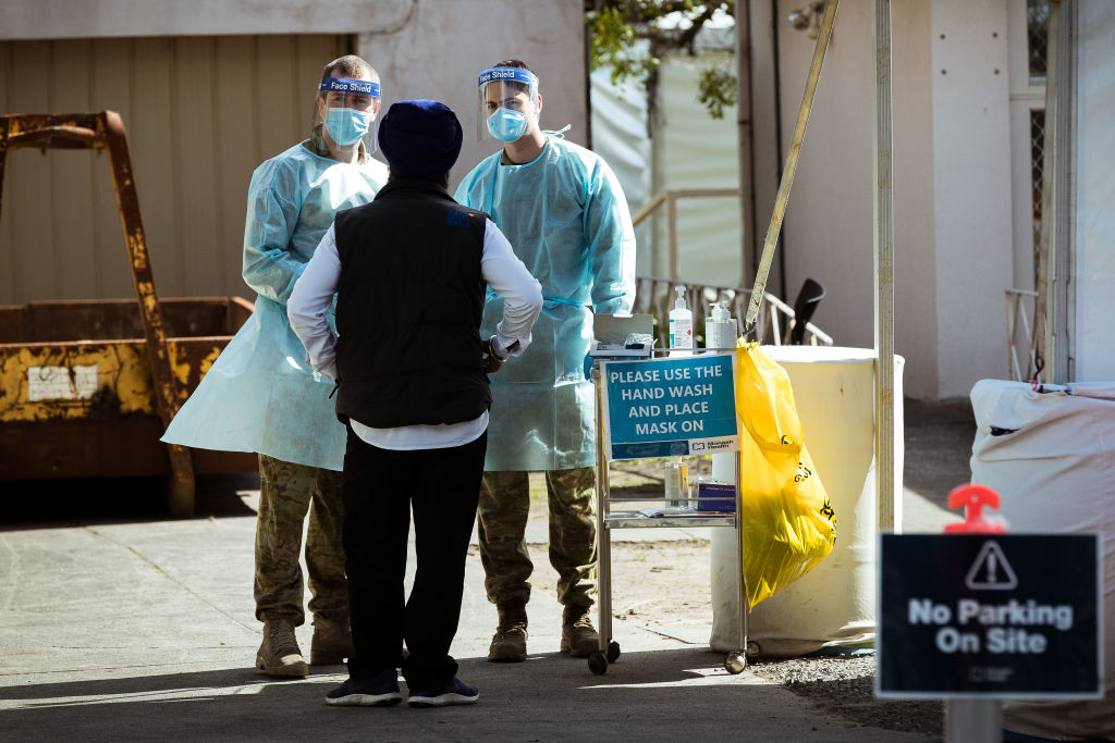 Australian Defence Force members assist with Covid testing in Dandenong area of Melbourne. Photo:...