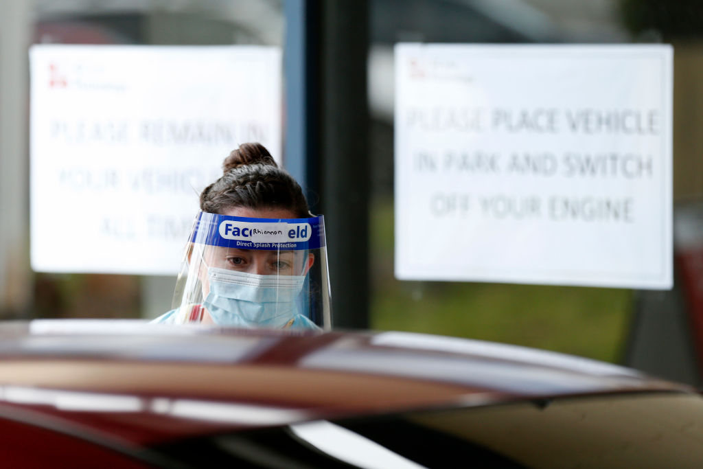 Covid testing is carried out at a drive-through clinic in Ballarat, Victoria. Photo: getty