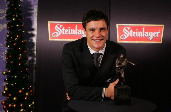 Dan Carter with his Rebel Sport Super 14 Player of the Year award in 2006. Photo: File