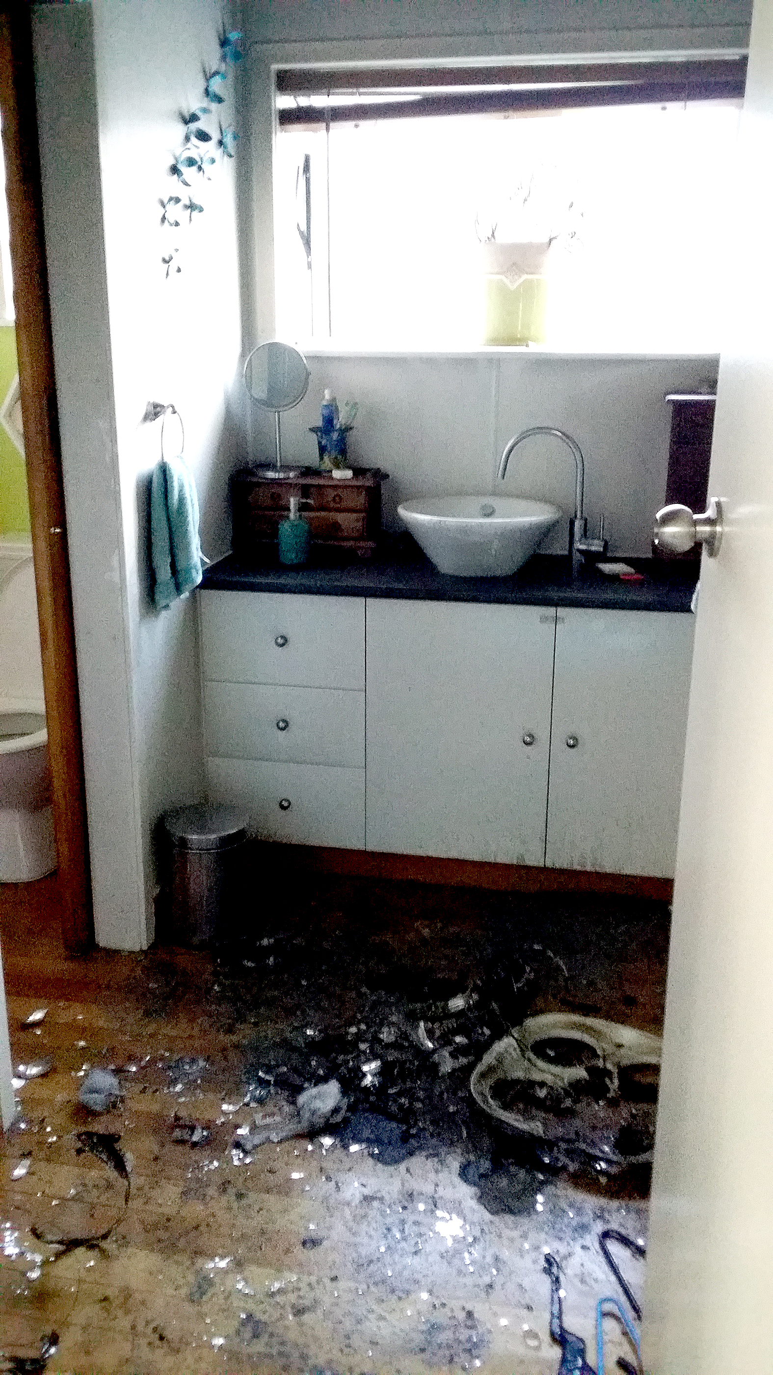 The bathroom of Rachel Thomas’ home after the second accidental house fire she was in. Photo:...