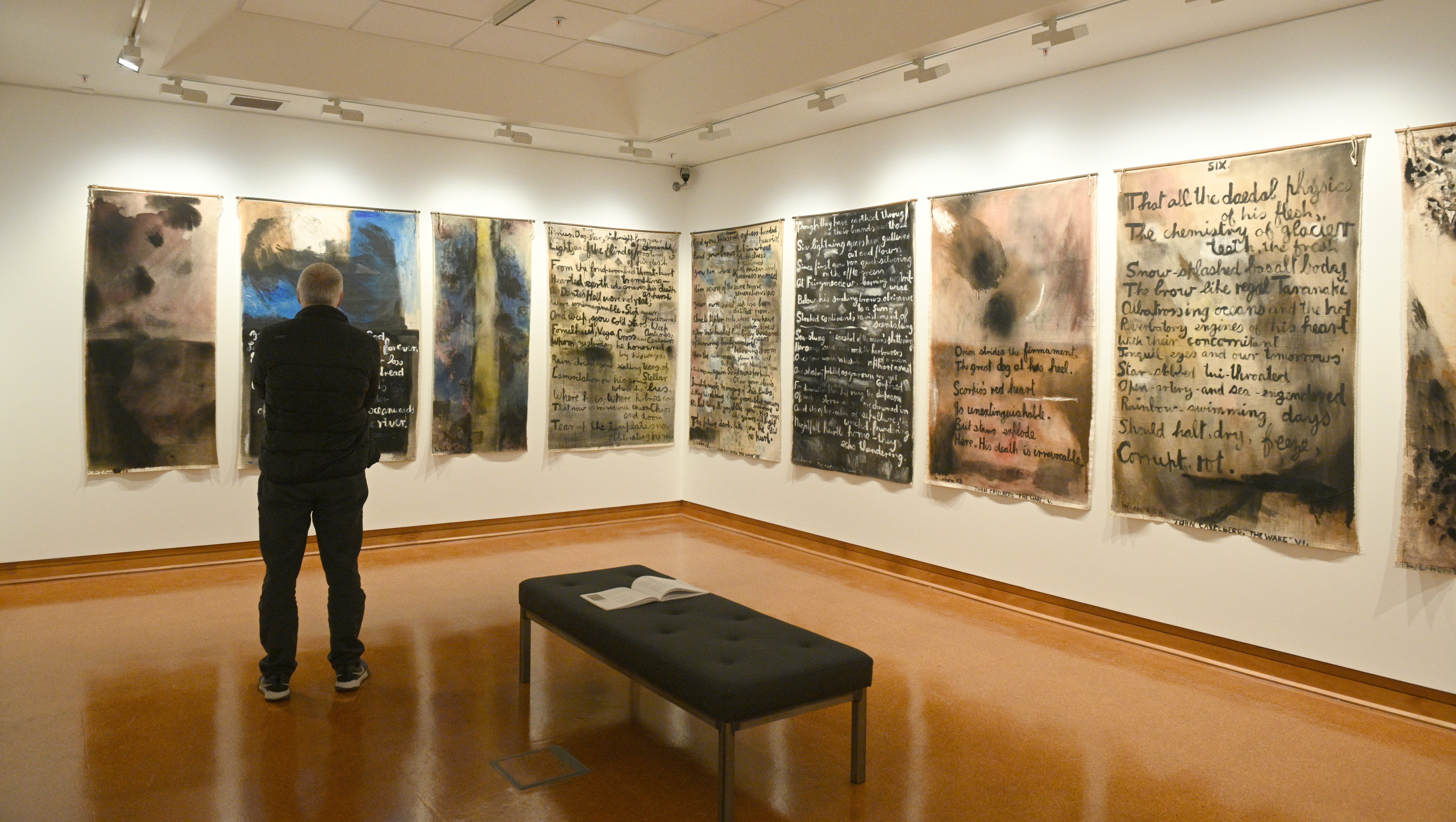 An art lover enjoys the new Colin McCahon exhibition at the Hocken Library. PHOTO: LINDA ROBERTSON