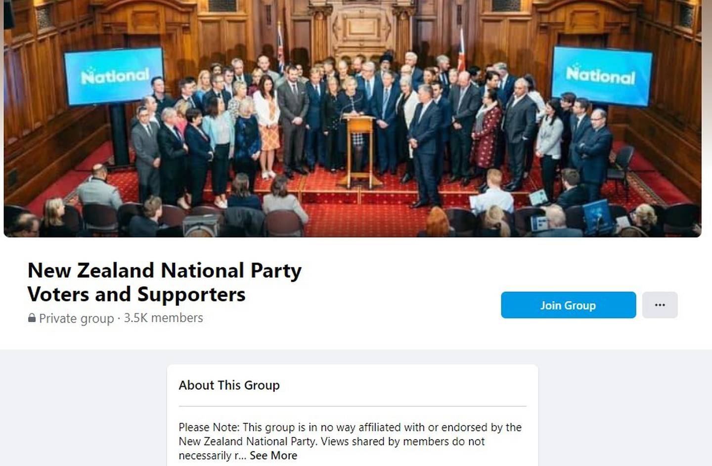 The National Party has contacted Facebook to see if its party name can be removed from the page....