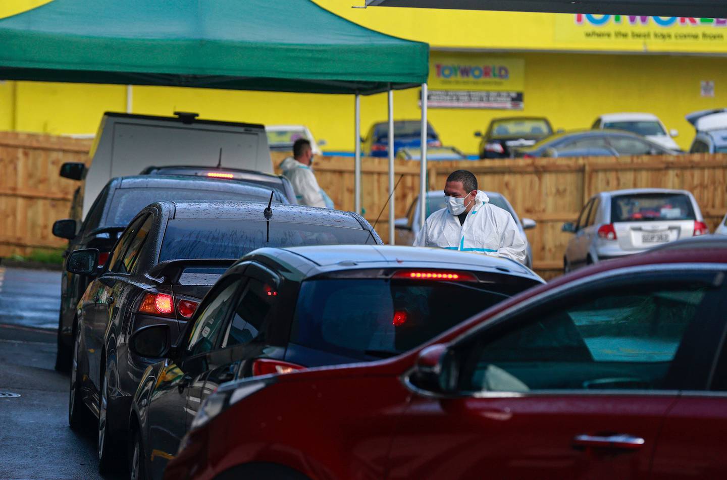 A busy morning at the Covid-19 testing station at the corner of Edsel St and Catherine St in...