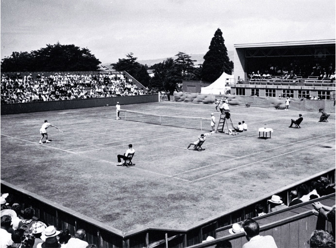 Men’s singles match under way at the New Zealand Lawn Tennis Championships at Wilding Park in...