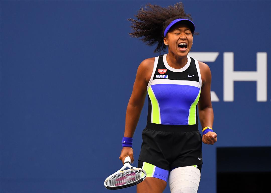 Naomi Osaka reacts during the third set against Victoria Azarenka. Photo: Robert Deutsch-USA...