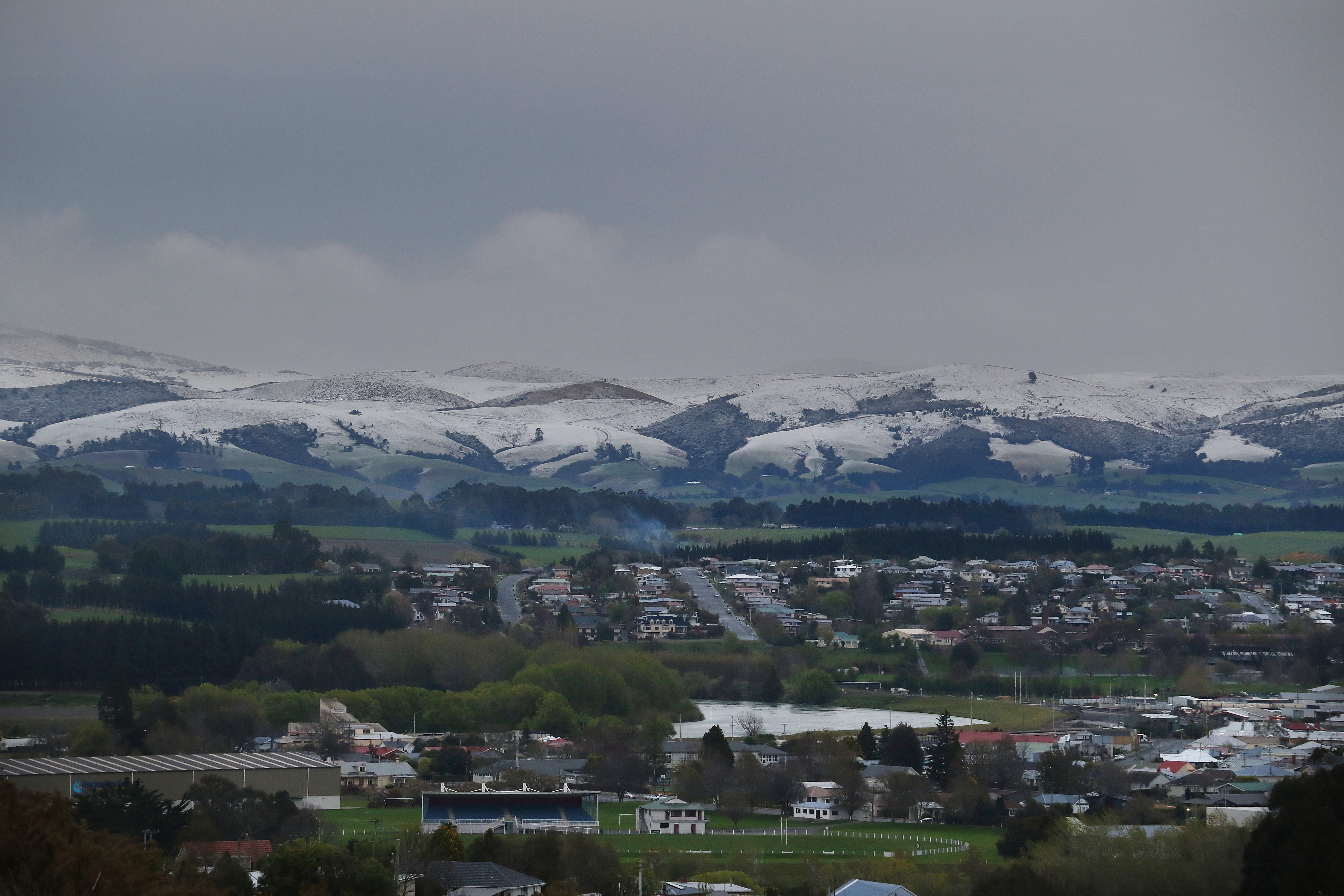 Snow capped Kaihiku Ranges south of Balclutha this morning. PHOTO: JOHN COSGROVE / ODT