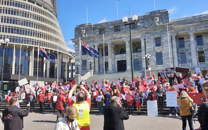 Hundreds of nurses and their supporters joined a lunch-time rally at Parliament calling on the...