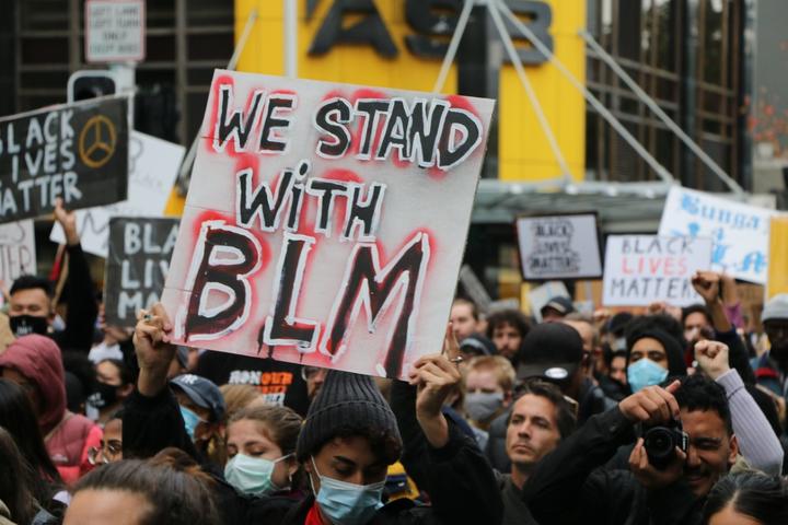 Protesters marched in NZ in support of the Black Lives Matter movement in the US on June 1. Photo...