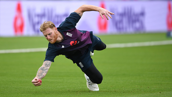 Ben Stokes takes part in a catching drill. Photo: Getty Images