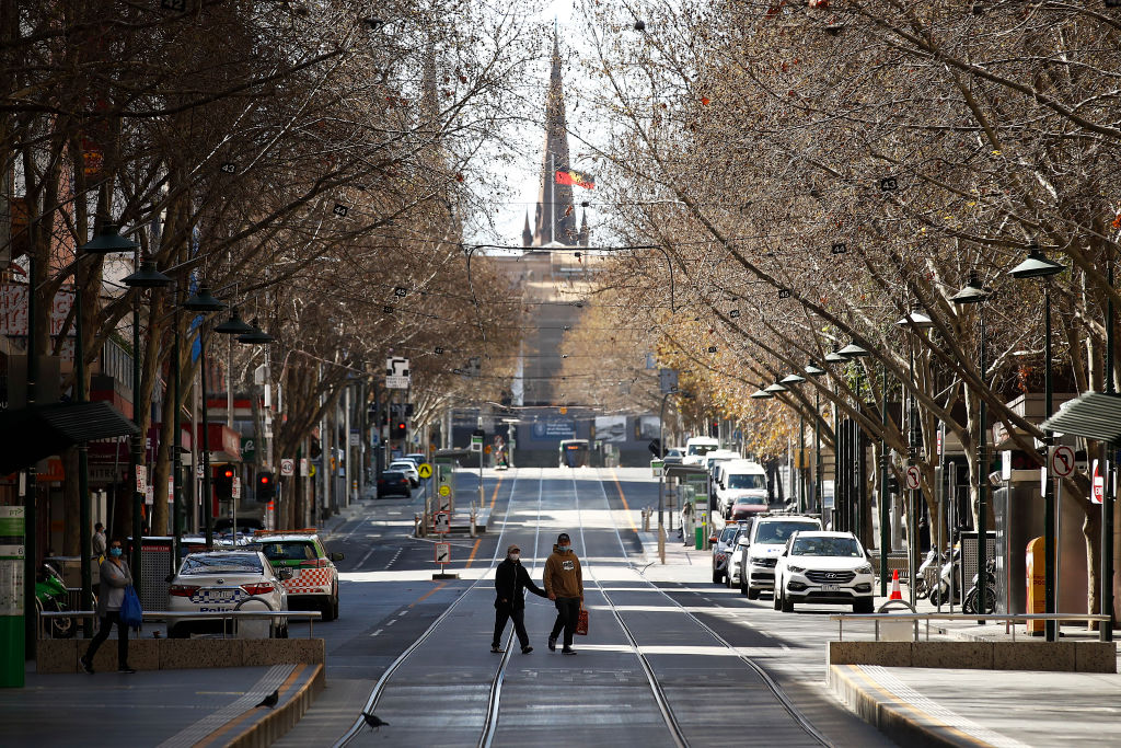 A quiet Bourke St in Melbourne at the weekend. Photo: Getty