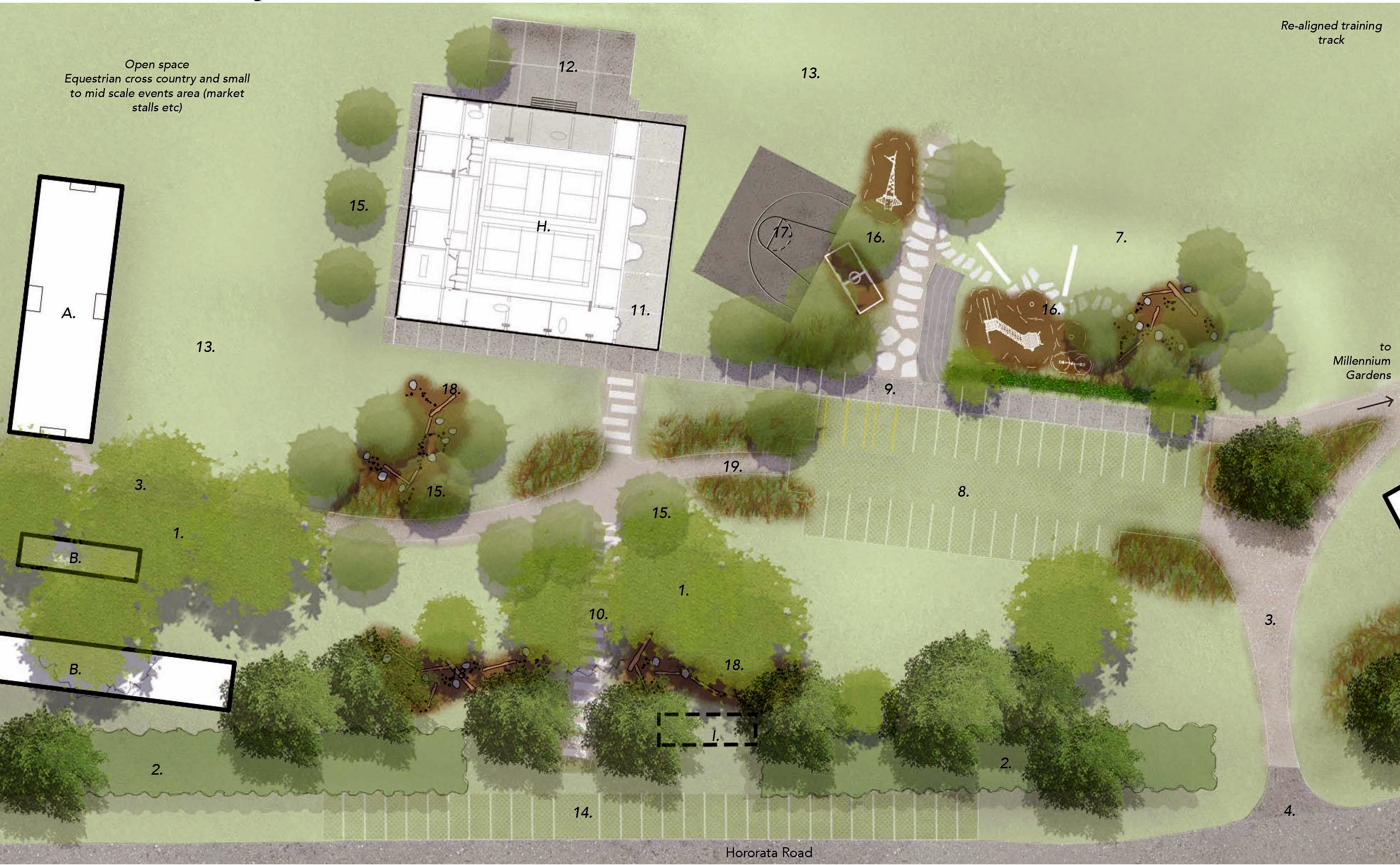 The Hororata Domain Master Plan with the proposed location of a new community centre which is...