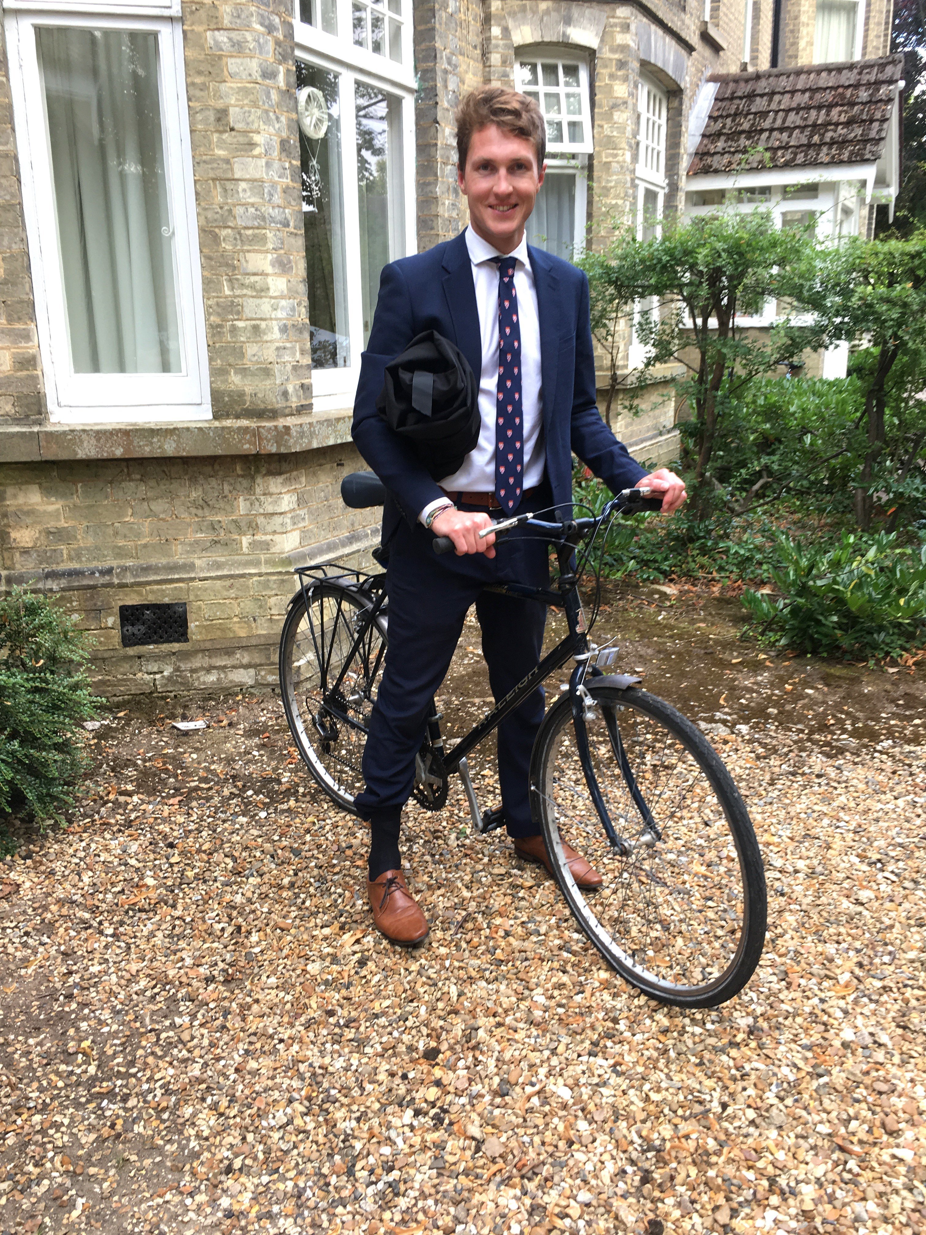 Oliver Hailes sets off from his home to a graduation dinner at Trinity College, Cambridge, after...