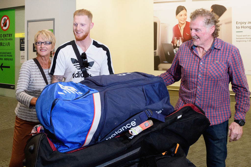 Ged Stokes (right) with son Ben and wife Deborah in Christchurch in 2017. Photo: Getty Images