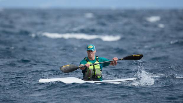 Poor Knights Crossing winner Ben Keys who finished the 25km race on his surf ski in 1 hour, 36...