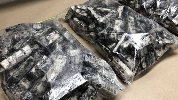 A close up of pallet pieces with compressed methamphetamine inside. Photo: NZ Customs / NZH