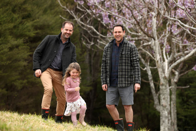 Ryan Harding, Ryan’s daughter Sophia and Matt O’Rourke at Matt’s property in Coatesville. Photo:...