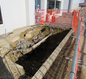 The hole in the ground where the tank is buried. Photo: Ashburton Courier